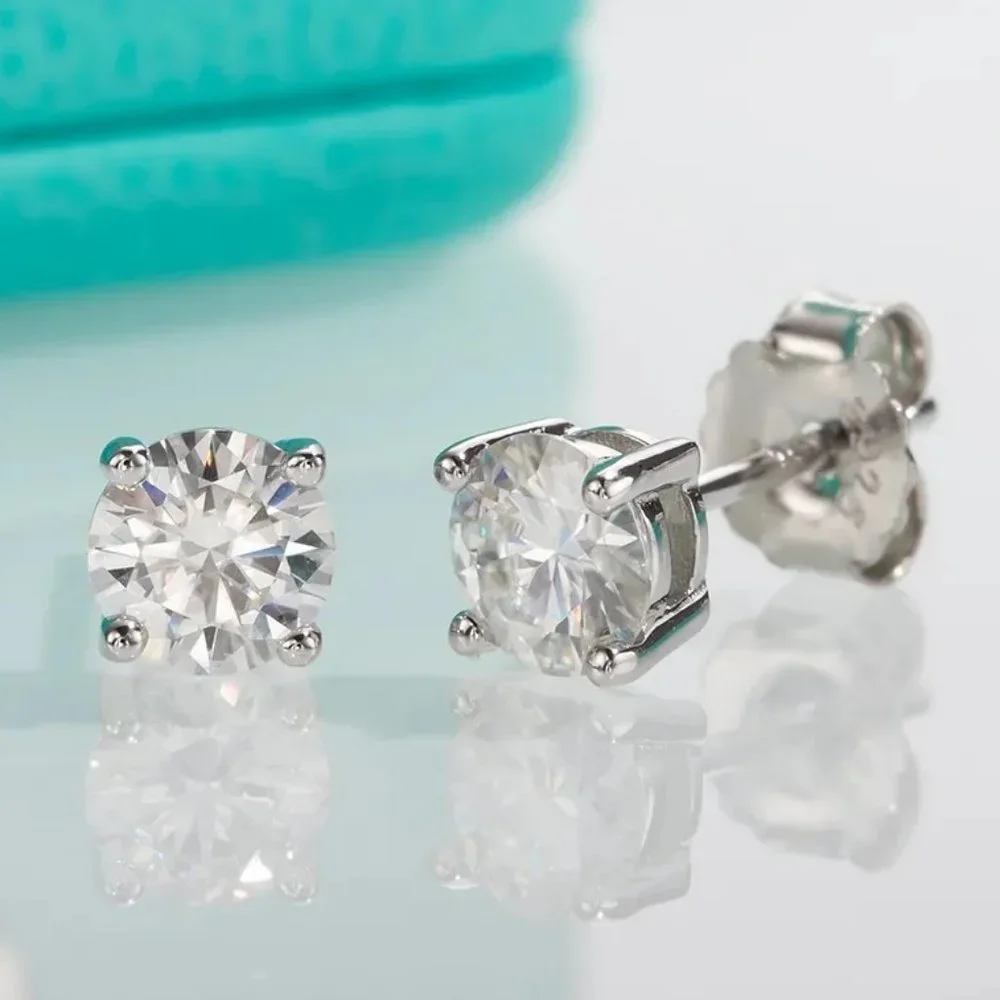 Certified 2ct. t.w. Moissanite Diamond 4 Prone Solitaire Stud Earrings NEW